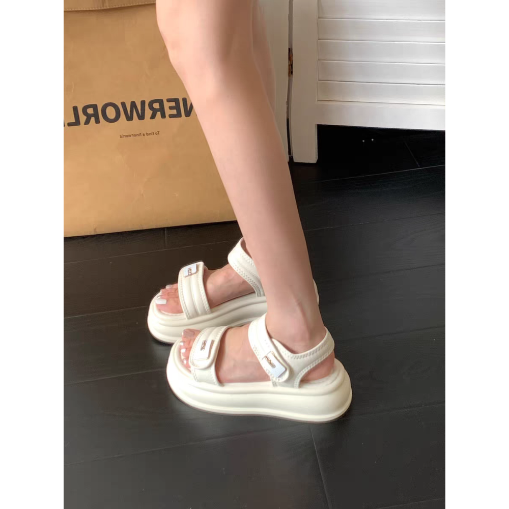 大尺碼42 質感雙帶魔鬼氈厚底涼鞋 雙帶涼鞋 厚底涼鞋 涼拖鞋 輕量涼鞋 魔鬼氈涼鞋 休閒厚底涼鞋 防滑鞋 6225-細節圖6