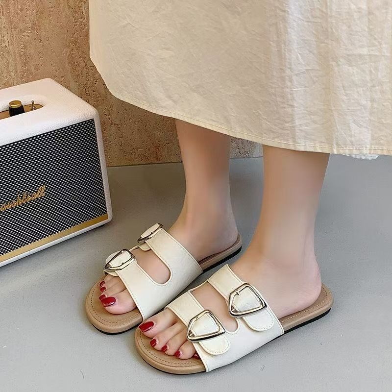 超級軟Q♥️雙帶金屬釦平底拖鞋 羅馬鞋 平底涼拖鞋 平底涼鞋 女生涼拖鞋 防滑涼拖鞋 舒適拖鞋 防滑橡膠底 海灘拖602-細節圖2