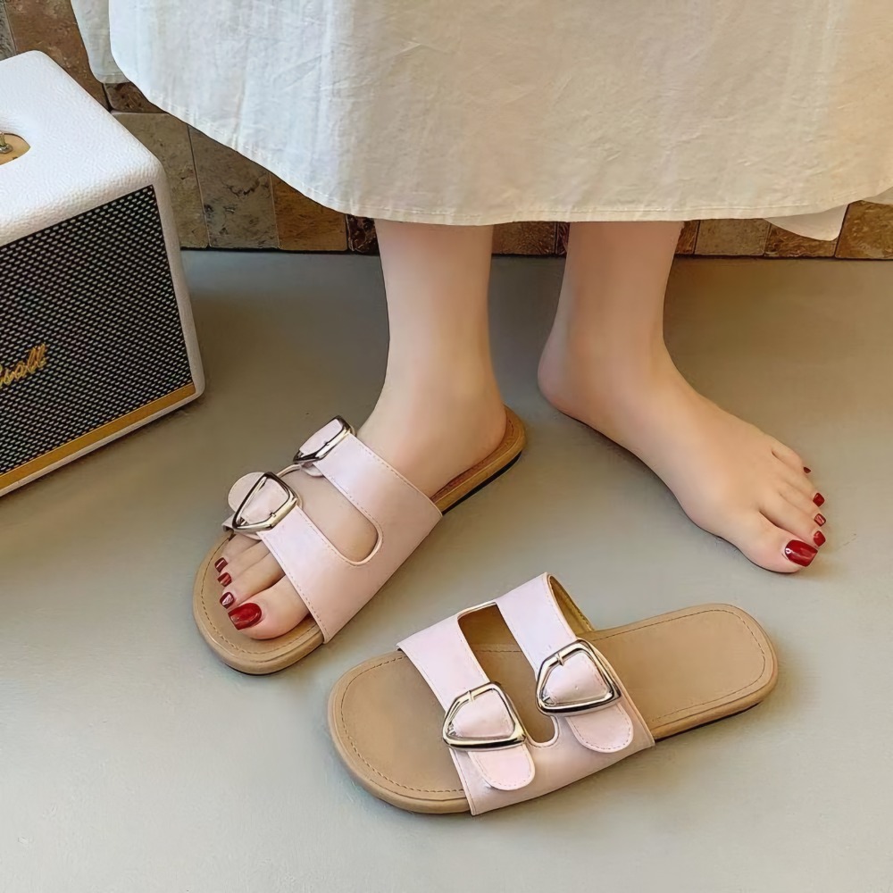 超級軟Q♥️雙帶金屬釦平底拖鞋 羅馬鞋 平底涼拖鞋 平底涼鞋 女生涼拖鞋 防滑涼拖鞋 舒適拖鞋 防滑橡膠底 海灘拖602-細節圖9