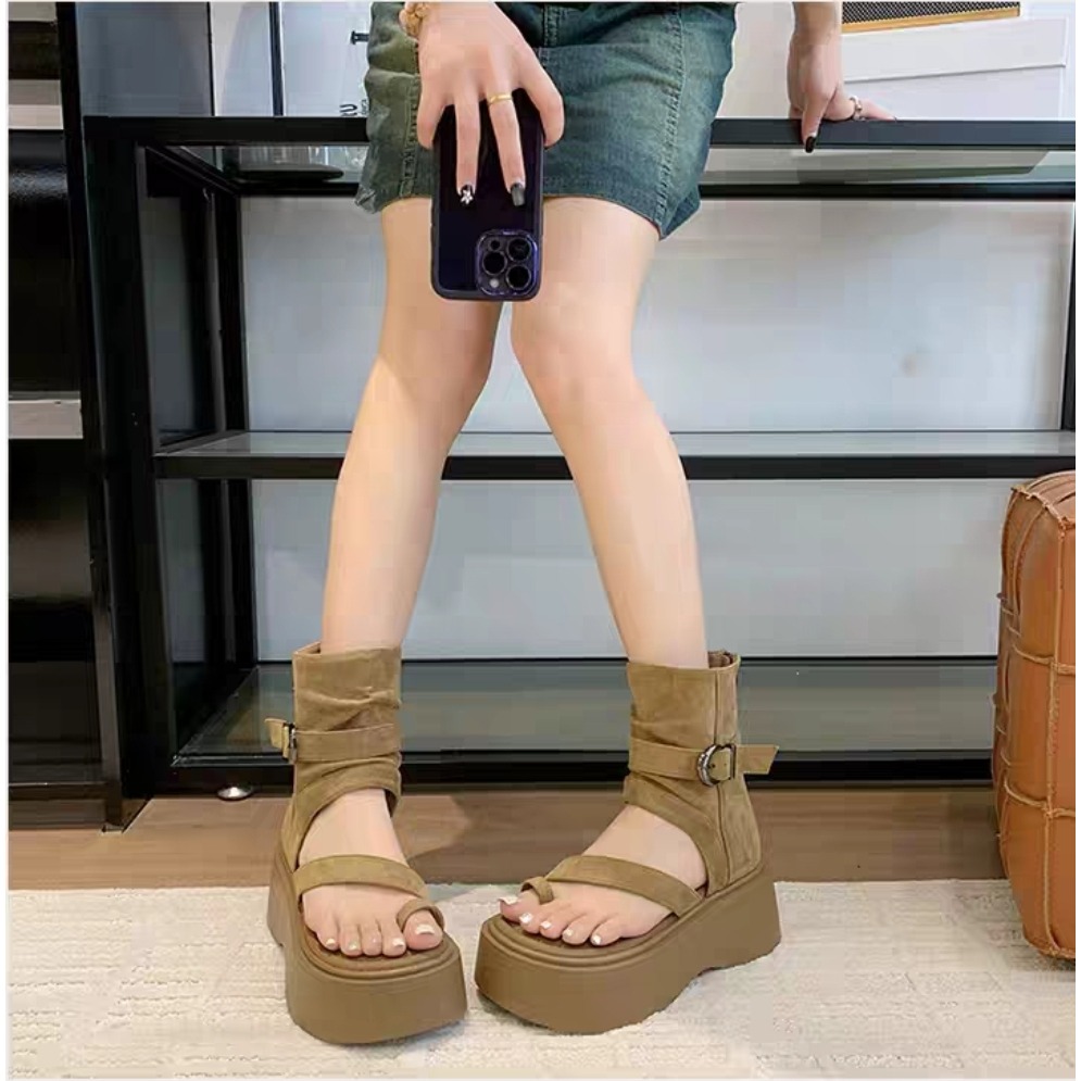 韓國東大門 線條套趾拉鍊厚底涼鞋 羅馬鞋 防滑涼鞋 沙灘涼鞋 交叉帶涼鞋 雙帶涼鞋 細帶涼鞋 百搭 沙灘涼鞋 A51-細節圖5