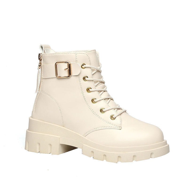 簡約皮革扣環繫帶高跟短靴 後拉鍊 英倫風 厚底馬丁靴 圓頭粗跟 馬丁靴 拉鍊靴子 百搭 增高靴 短靴 踝靴-規格圖9