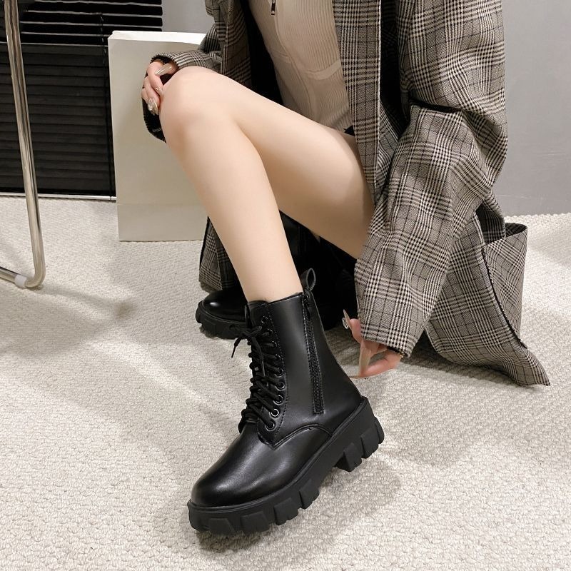 大碼馬丁靴 女靴 短靴 厚底靴 短筒靴 厚底靴 靴子 韓版學生馬丁靴 中筒靴 短靴子 增高靴 單靴 英倫靴 D3636-細節圖3