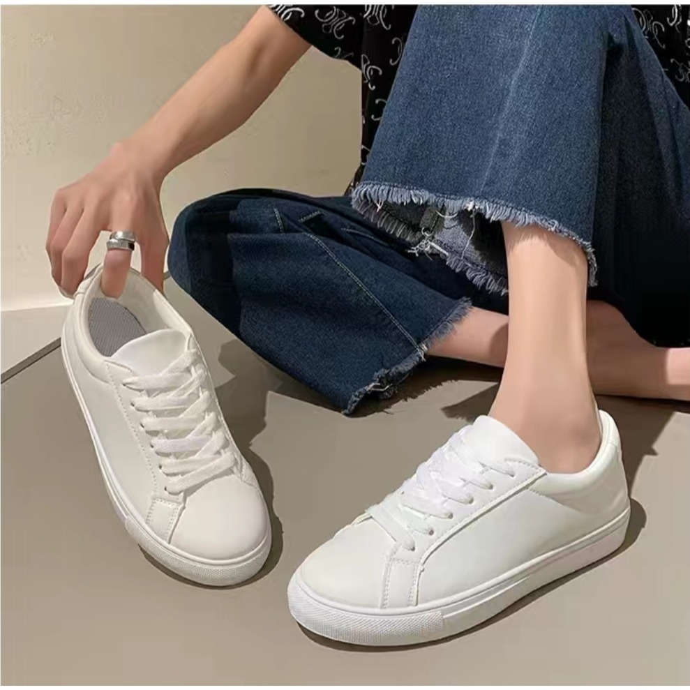 復古圓頭休閒鞋 防潑水鞋 女鞋 小白鞋 全白鞋 運動休閒鞋 厚底鞋 休閒鞋 平底鞋 皮面小皮鞋 女鞋 綁帶小白鞋Y209-細節圖3