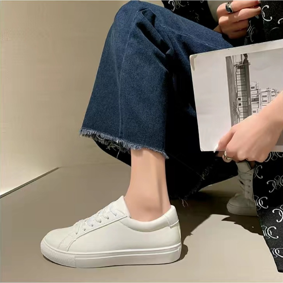 復古圓頭休閒鞋 防潑水鞋 女鞋 小白鞋 全白鞋 運動休閒鞋 厚底鞋 休閒鞋 平底鞋 皮面小皮鞋 女鞋 綁帶小白鞋Y209-細節圖4