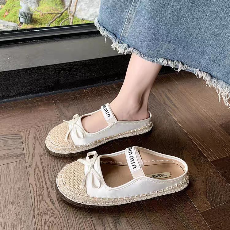 質感草編蝴蝶結涼鞋 厚底休閒鞋 女生防滑半拖鞋 甜美可愛穆勒鞋 夏季百搭懶人鞋 ins風休閒女鞋 透氣好穿舒適鞋5698-細節圖5
