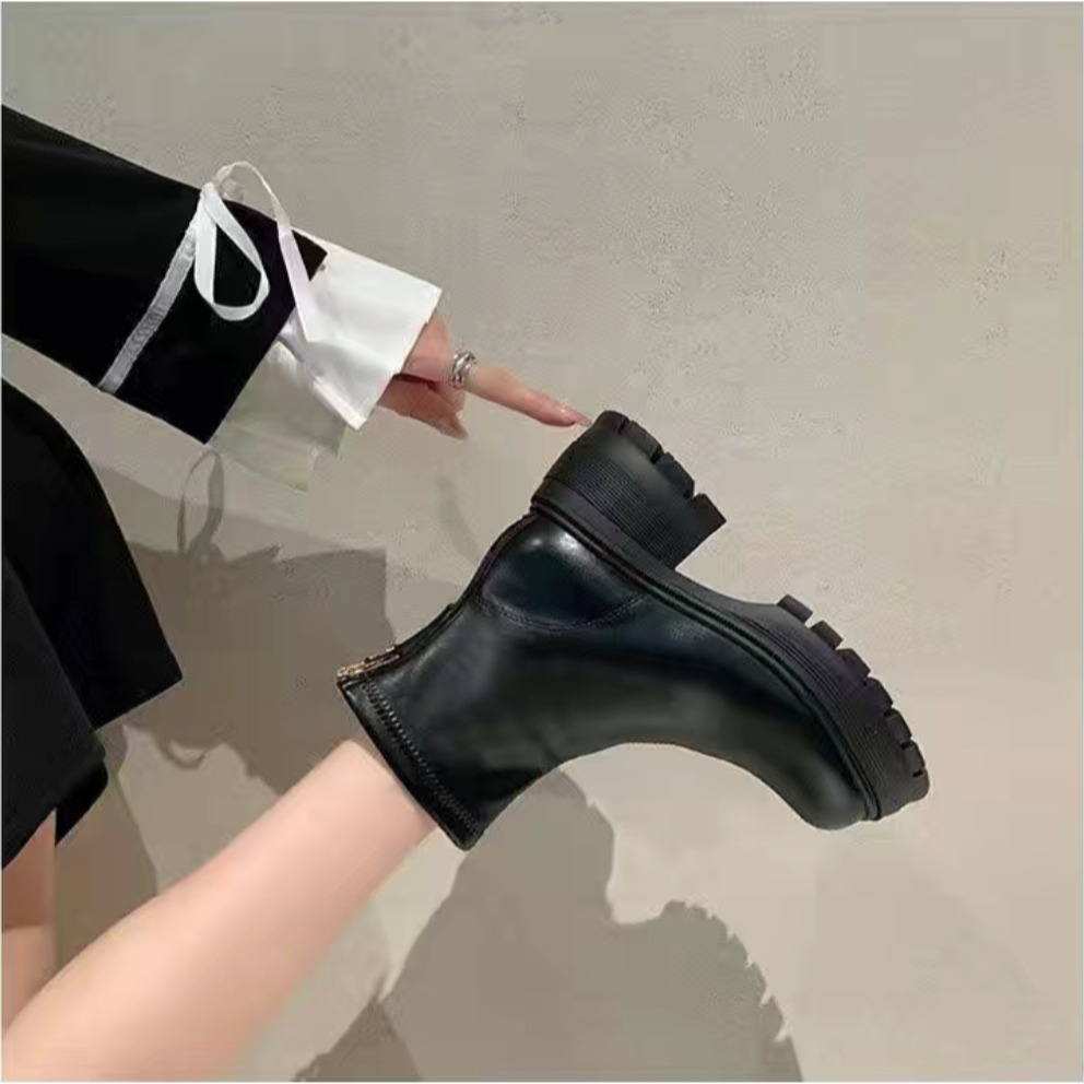 素面皮革後拉鏈粗跟短靴 馬丁靴 靴子 短靴 長靴 女粗跟短靴 女鞋 皮鞋 中筒馬丁靴 中筒靴 帥氣機車靴 G3063-細節圖8