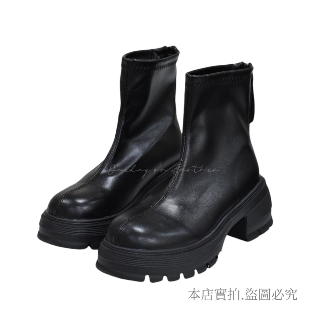 素面皮革後拉鏈粗跟短靴 馬丁靴 靴子 短靴 長靴 女粗跟短靴 女鞋 皮鞋 中筒馬丁靴 中筒靴 帥氣機車靴 G3063-規格圖9