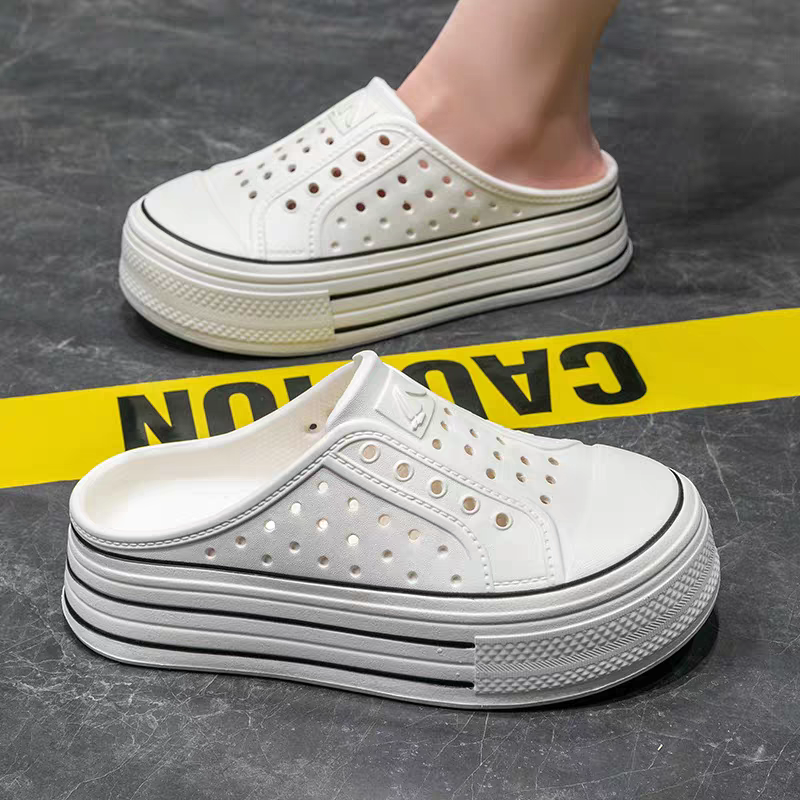 防水厚底懶人鞋 女生洞洞鞋 夏季百搭拖鞋 厚底防滑雨鞋 一腳套休閒鞋 韓系潮流涼鞋 輕便透氣拖鞋 學生必備舒適QQ744-細節圖5