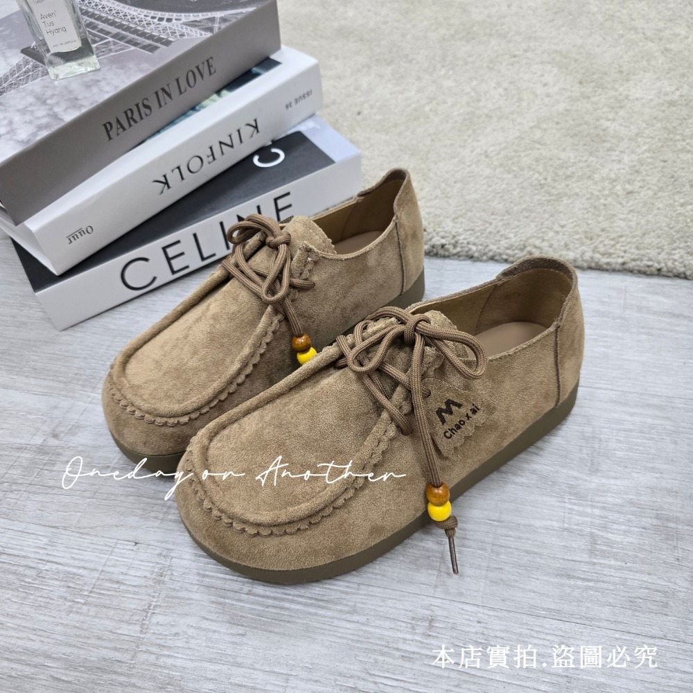 民俗風珠珠麂皮休閒厚底包鞋 文青樂福鞋 女生百搭小眾鞋 學生系帶豆豆鞋 復古舒適 韓系百搭 休閒鞋 防滑耐磨 B601-規格圖11