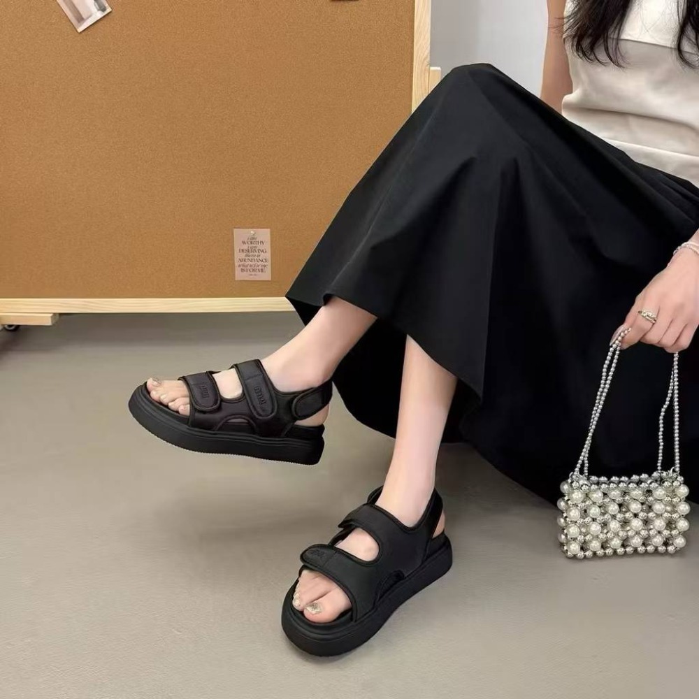 爆款厚底魔鬼氈涼鞋 女神百搭休閒鞋 夏季增高運動涼鞋 韓系潮流學生鞋 舒適防滑懶人鞋 戶外休閒涼鞋 女生必備 T8520-細節圖5