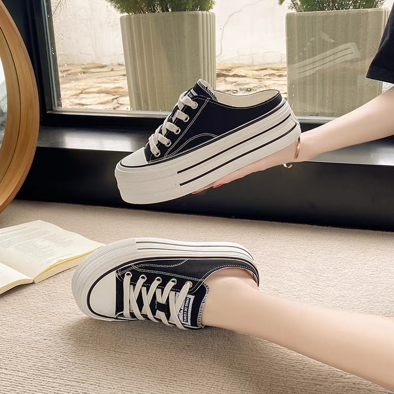 厚底帆布穆勒懶人鞋 穆勒鞋 帆布鞋 帆布穆勒鞋 懶人鞋 半拖鞋 布鞋 休閒鞋 餅乾鞋 厚底鞋 綁帶半拖布鞋 9303-細節圖3