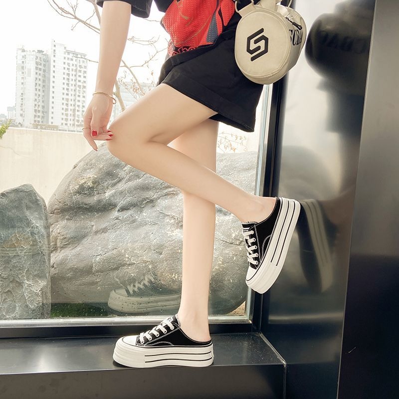 厚底帆布穆勒懶人鞋 穆勒鞋 帆布鞋 帆布穆勒鞋 懶人鞋 半拖鞋 布鞋 休閒鞋 餅乾鞋 厚底鞋 綁帶半拖布鞋 9303-細節圖4