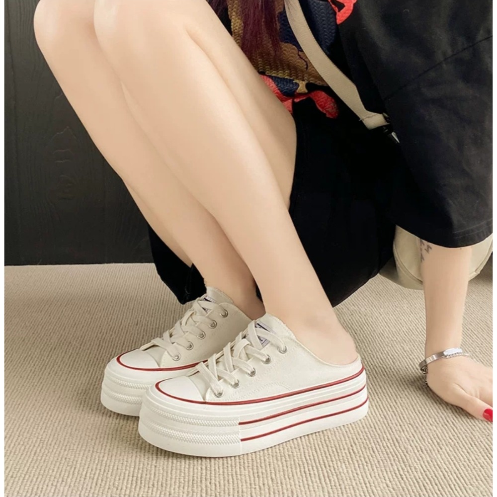 厚底帆布穆勒懶人鞋 穆勒鞋 帆布鞋 帆布穆勒鞋 懶人鞋 半拖鞋 布鞋 休閒鞋 餅乾鞋 厚底鞋 綁帶半拖布鞋 9303-細節圖6