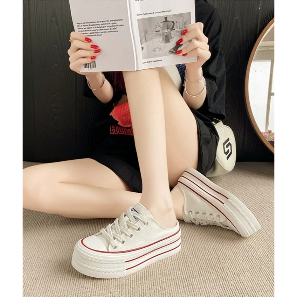 厚底帆布穆勒懶人鞋 穆勒鞋 帆布鞋 帆布穆勒鞋 懶人鞋 半拖鞋 布鞋 休閒鞋 餅乾鞋 厚底鞋 綁帶半拖布鞋 9303-細節圖7