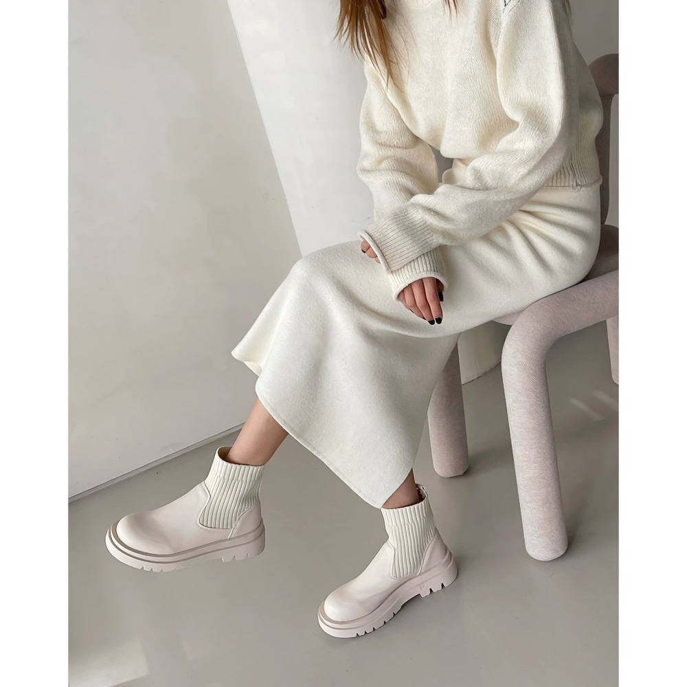 厚底切爾西短靴 馬丁靴 女靴子 增高顯瘦 防滑短筒 彈力襪套靴 切爾西靴 中筒靴 厚底靴 針織襪靴 套腳靴 G2323-細節圖2