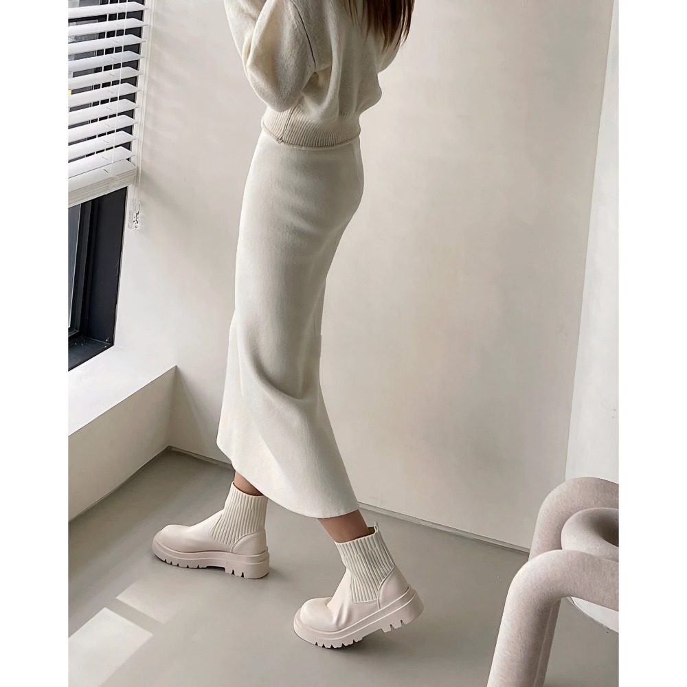 厚底切爾西短靴 馬丁靴 女靴子 增高顯瘦 防滑短筒 彈力襪套靴 切爾西靴 中筒靴 厚底靴 針織襪靴 套腳靴 G2323-細節圖6