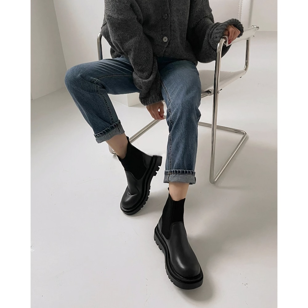厚底切爾西短靴 馬丁靴 女靴子 增高顯瘦 防滑短筒 彈力襪套靴 切爾西靴 中筒靴 厚底靴 針織襪靴 套腳靴 G2323-細節圖7