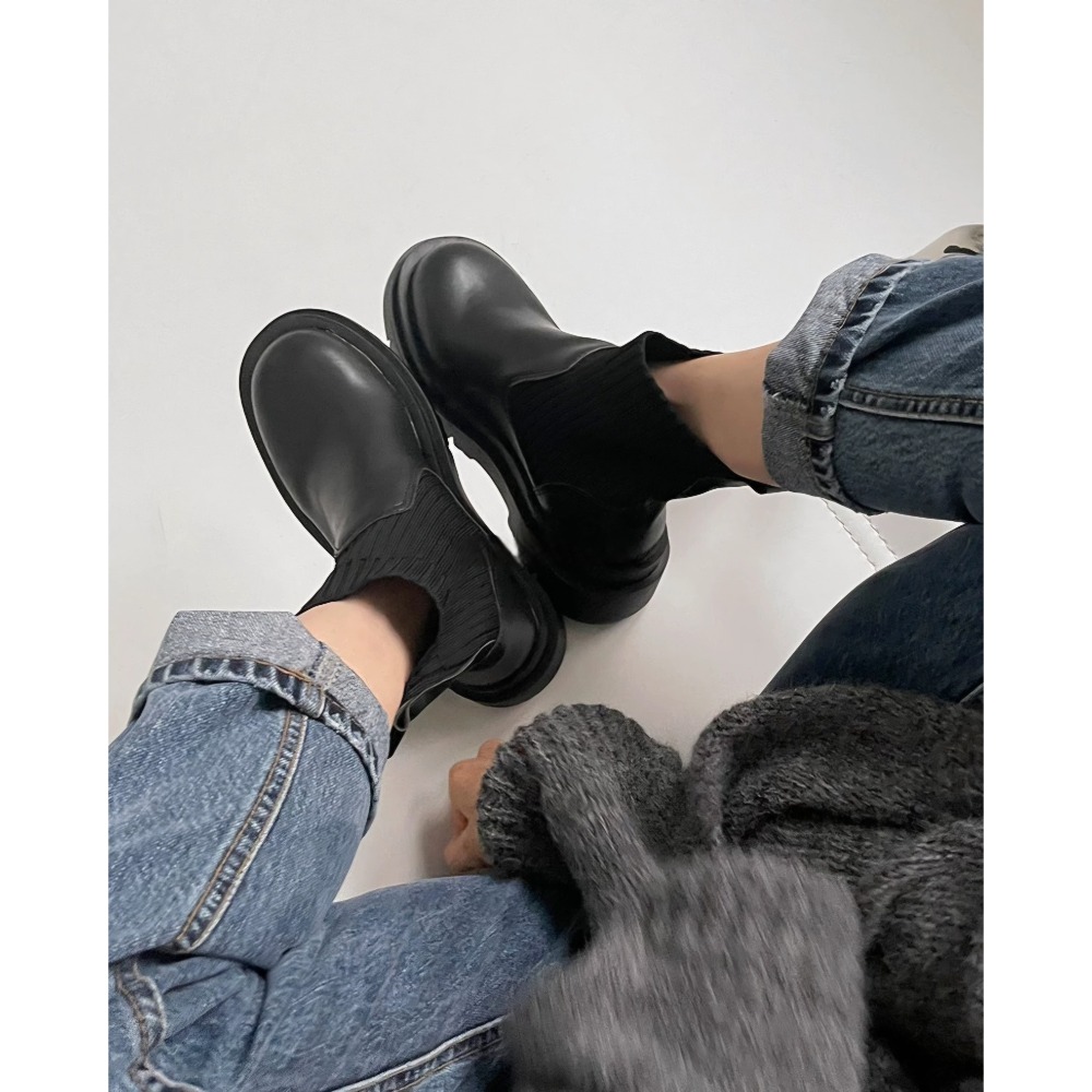 厚底切爾西短靴 馬丁靴 女靴子 增高顯瘦 防滑短筒 彈力襪套靴 切爾西靴 中筒靴 厚底靴 針織襪靴 套腳靴 G2323-細節圖9