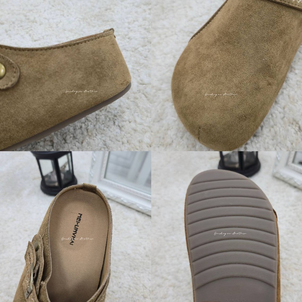 韓國東大門懶人鞋 厚底鞋 麂皮拖鞋 一腳蹬 防滑鞋 韓系拖鞋 毛呢鞋 秋冬拖鞋 外出便鞋 棕色便鞋 復古鞋X798-細節圖11
