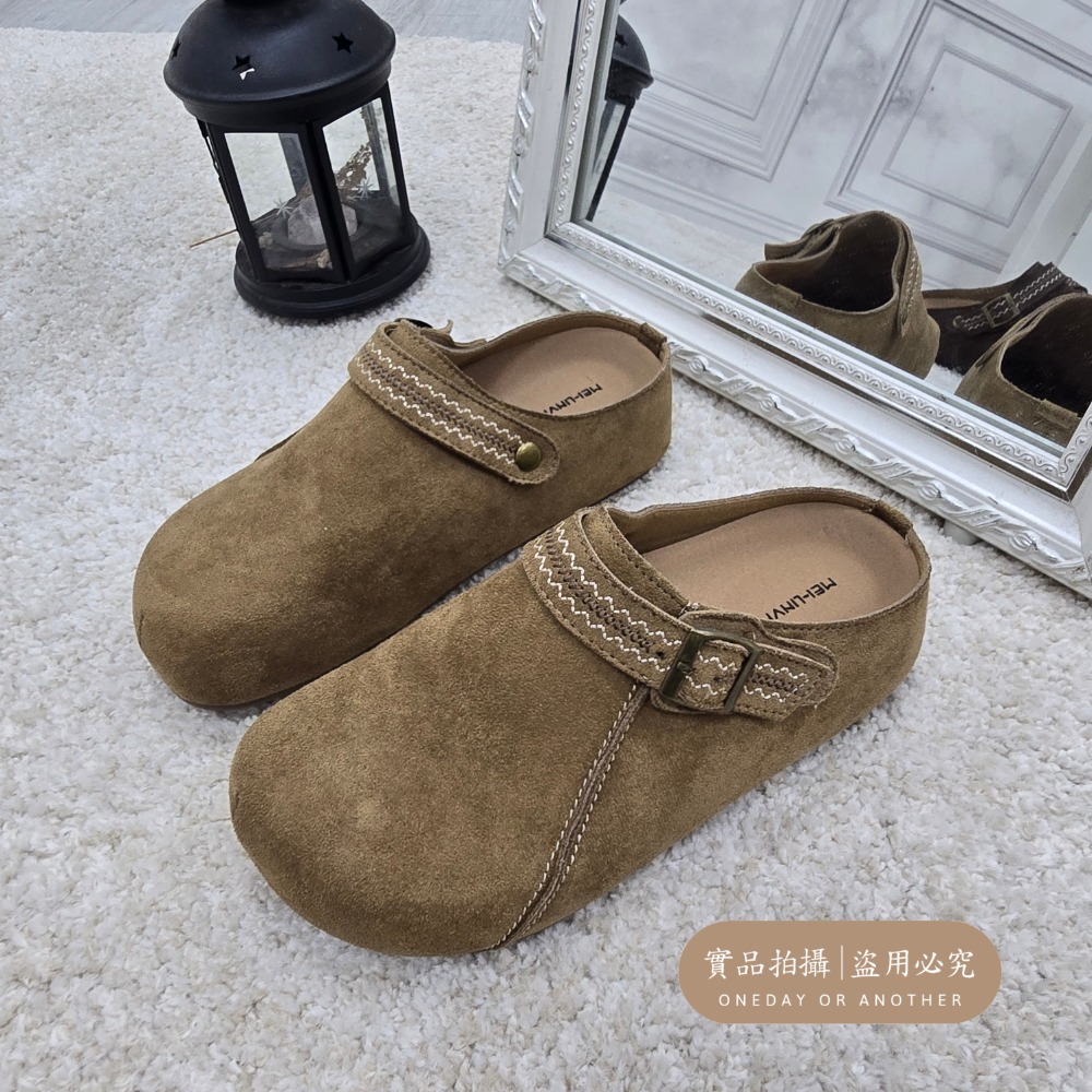 韓國東大門懶人鞋 厚底鞋 麂皮拖鞋 一腳蹬 防滑鞋 韓系拖鞋 毛呢鞋 秋冬拖鞋 外出便鞋 棕色便鞋 復古鞋X798-規格圖11