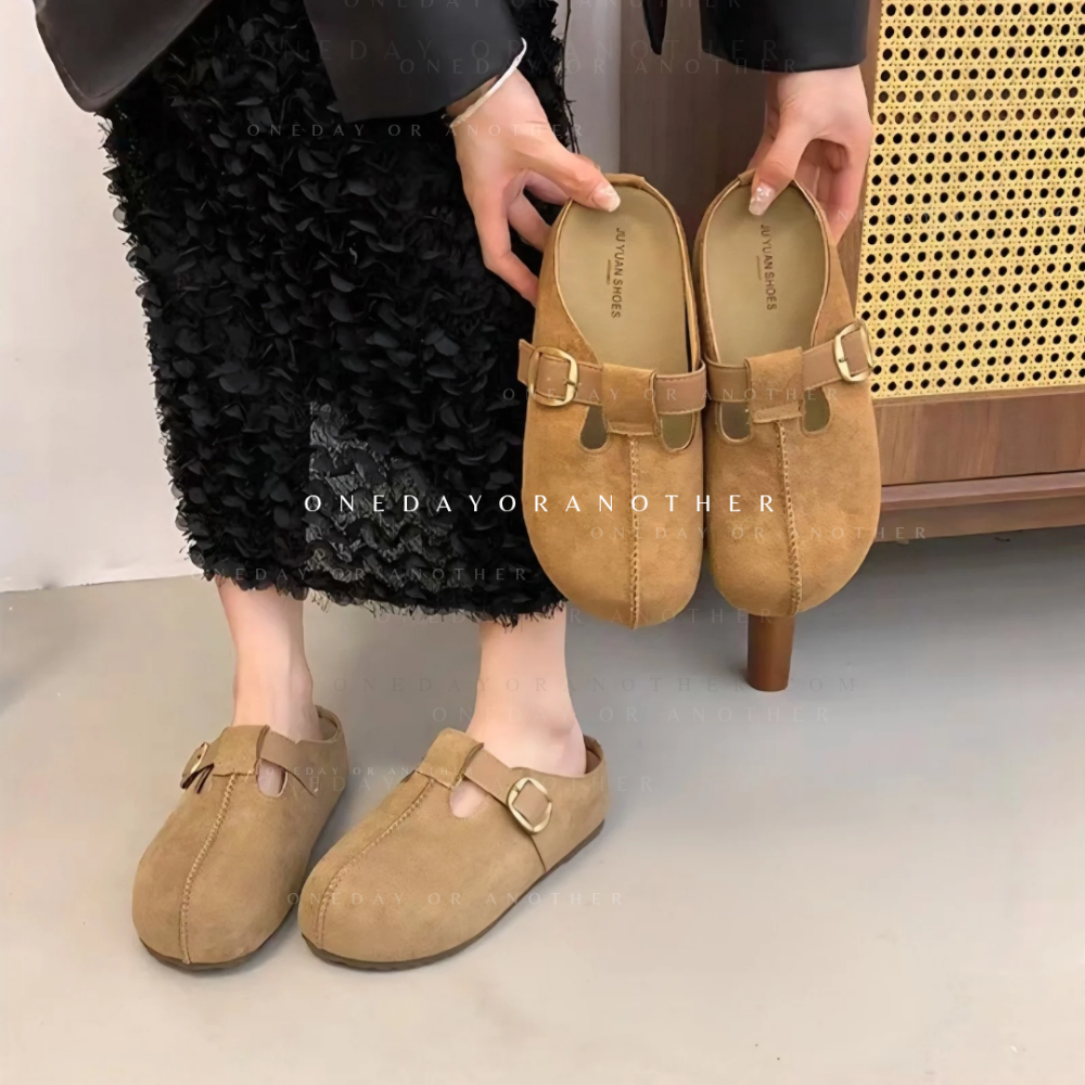 韓國東大門 皮帶釦厚底麂皮拖鞋 懶人鞋 穆勒鞋 涼鞋拖鞋 居家拖鞋 外穿拖鞋 厚底拖鞋 室內拖鞋 家居拖鞋 8-16-細節圖2