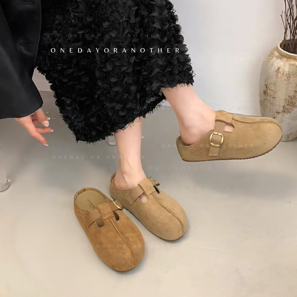 韓國東大門 皮帶釦厚底麂皮拖鞋 懶人鞋 穆勒鞋 涼鞋拖鞋 居家拖鞋 外穿拖鞋 厚底拖鞋 室內拖鞋 家居拖鞋 8-16-細節圖3