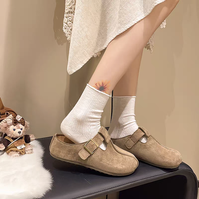 韓國東大門 皮帶釦厚底麂皮拖鞋 懶人鞋 穆勒鞋 涼鞋拖鞋 居家拖鞋 外穿拖鞋 厚底拖鞋 室內拖鞋 家居拖鞋 8-16-細節圖4