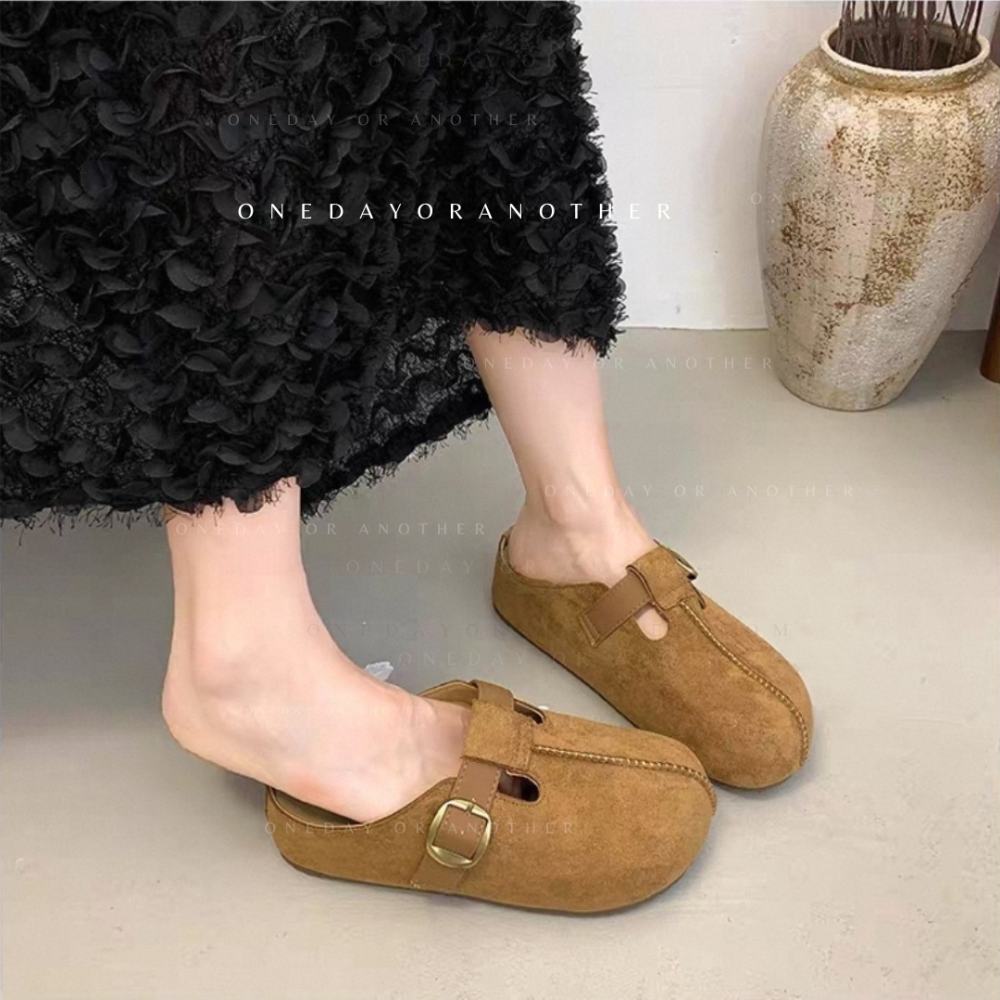 韓國東大門 皮帶釦厚底麂皮拖鞋 懶人鞋 穆勒鞋 涼鞋拖鞋 居家拖鞋 外穿拖鞋 厚底拖鞋 室內拖鞋 家居拖鞋 8-16-細節圖5