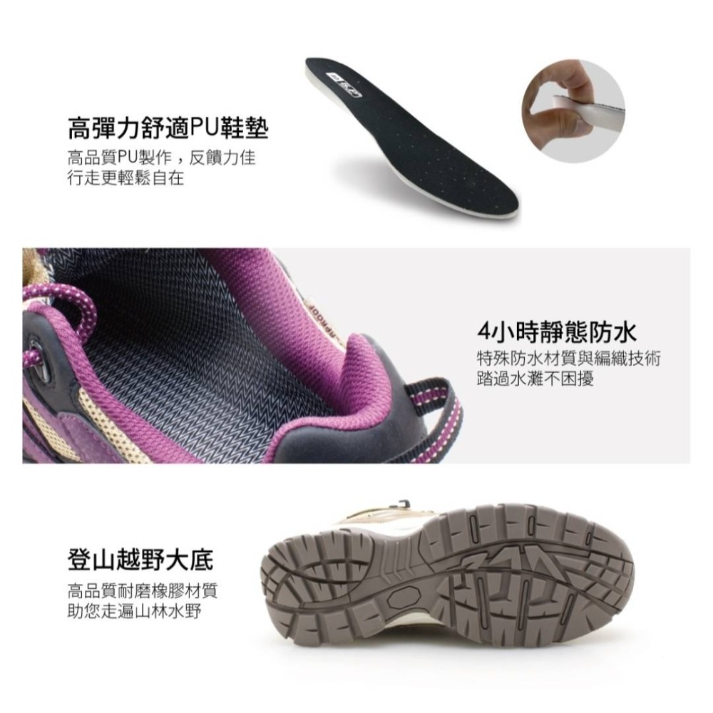 G.P 高筒防水登山休閒鞋 防水防滑 耐磨輕便徒步鞋女 女款高幫登山靴 女士爬山鞋女 野露露營旅遊沙漠靴 P112W-細節圖5
