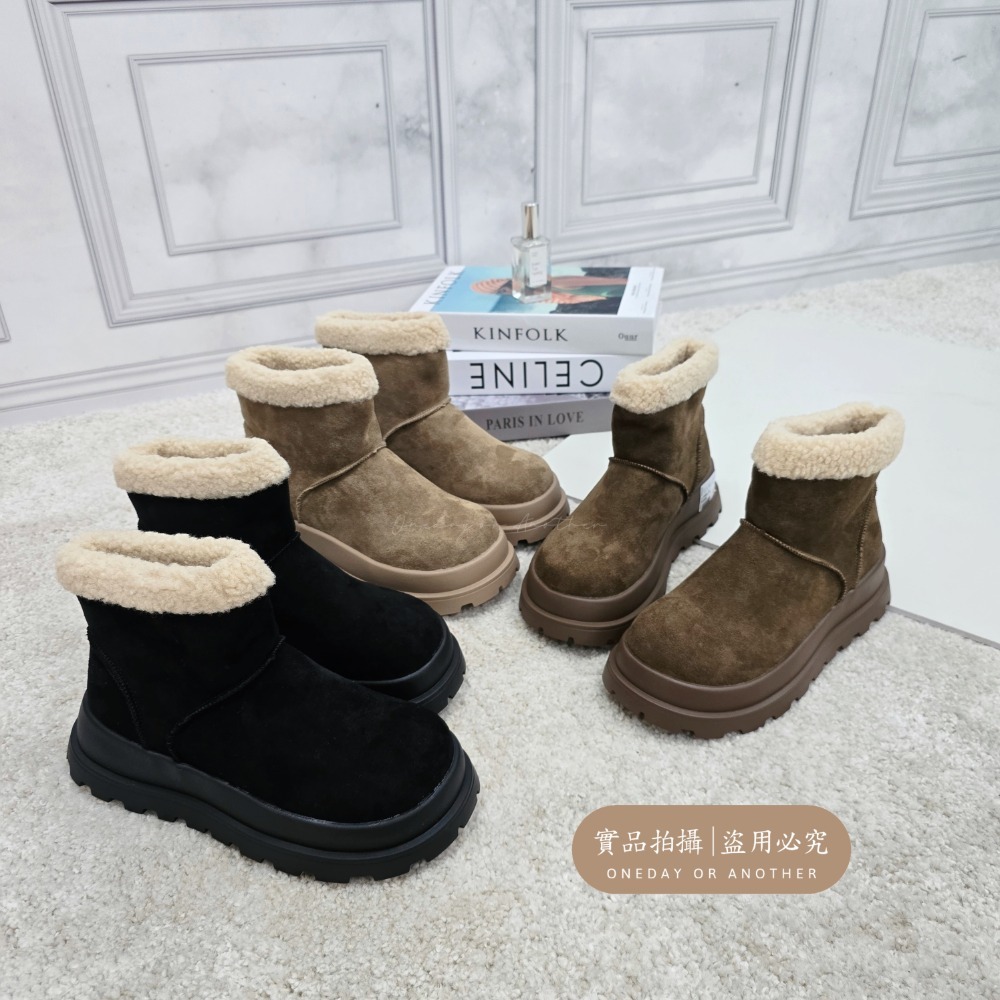 大尺碼36-42 輕量可愛素面羊羔毛雪靴 內刷毛羊羔毛 保暖雪靴 舒適好穿 基本百搭 秋冬新款 裸靴 短靴 韓妞 681-細節圖8