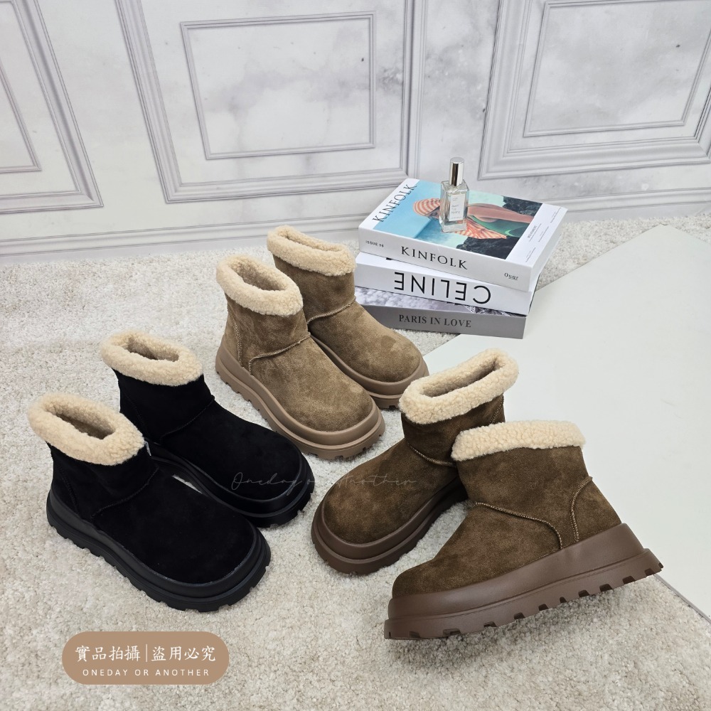 大尺碼36-42 輕量可愛素面羊羔毛雪靴 內刷毛羊羔毛 保暖雪靴 舒適好穿 基本百搭 秋冬新款 裸靴 短靴 韓妞 681-細節圖9