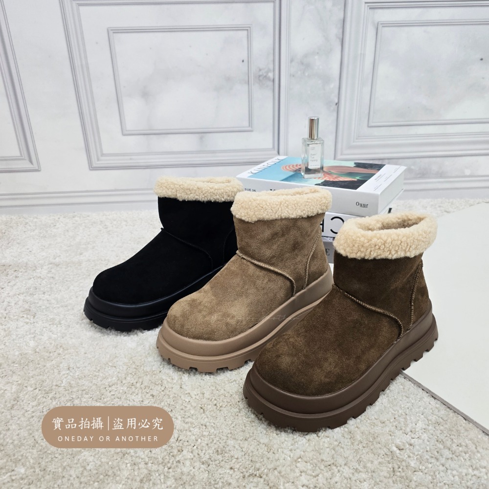 大尺碼36-42 輕量可愛素面羊羔毛雪靴 內刷毛羊羔毛 保暖雪靴 舒適好穿 基本百搭 秋冬新款 裸靴 短靴 韓妞 681-細節圖10