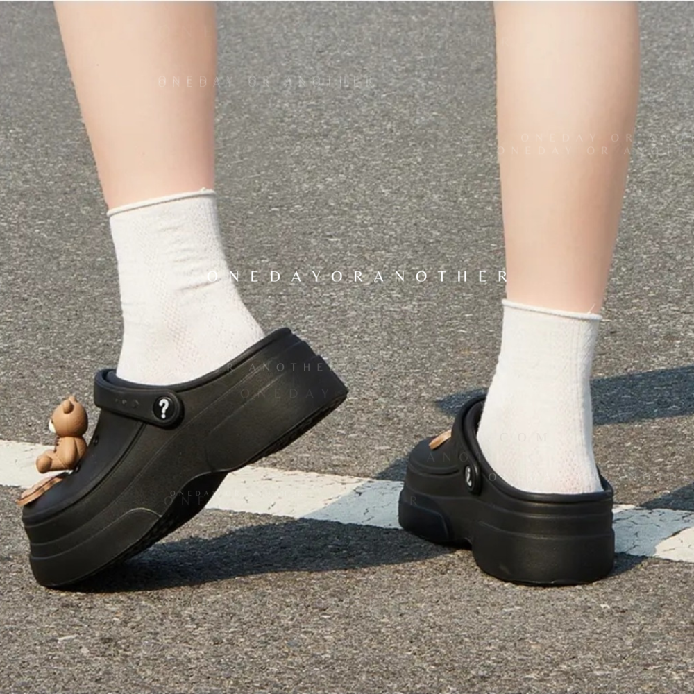 趣味立體小熊 eva洞洞鞋 可愛卡通洞洞鞋 厚底洞洞鞋 增高洞洞鞋 洞洞鞋 配件 洞洞拖鞋 防水拖鞋 QQ8182-細節圖3