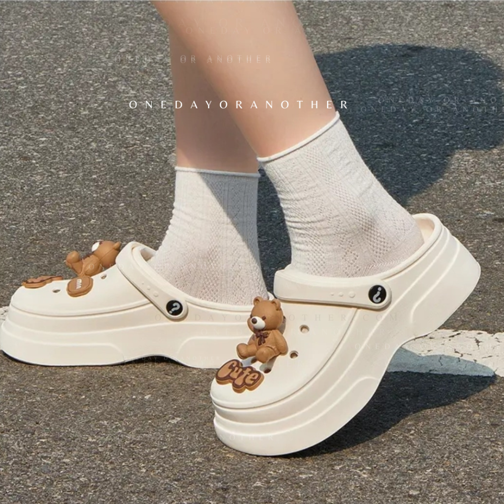 趣味立體小熊 eva洞洞鞋 可愛卡通洞洞鞋 厚底洞洞鞋 增高洞洞鞋 洞洞鞋 配件 洞洞拖鞋 防水拖鞋 QQ8182-細節圖5