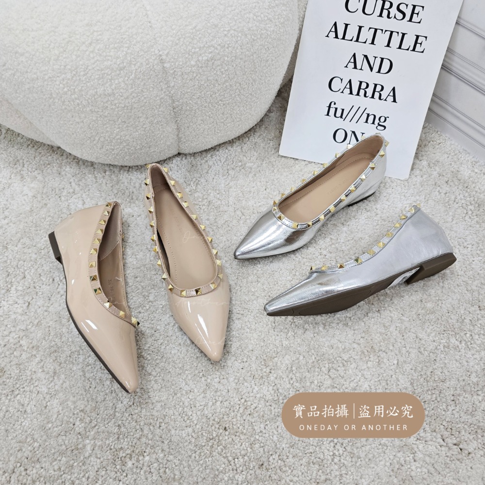 韓國東大門 尖頭平底鞋 鉚釘鞋 亮面尖頭鞋 OL通勤鞋 約會鞋 女鞋 瑪麗珍風格 時尚百搭鞋 上班鞋 低跟尖頭鞋 328-細節圖3