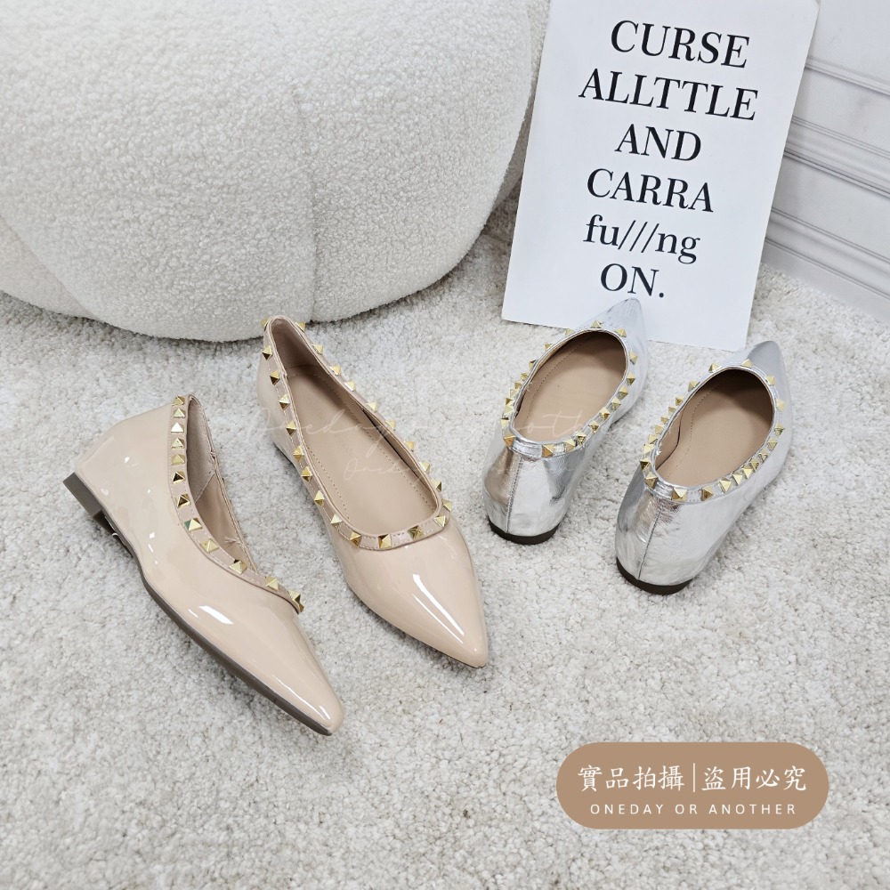 韓國東大門 尖頭平底鞋 鉚釘鞋 亮面尖頭鞋 OL通勤鞋 約會鞋 女鞋 瑪麗珍風格 時尚百搭鞋 上班鞋 低跟尖頭鞋 328-細節圖5