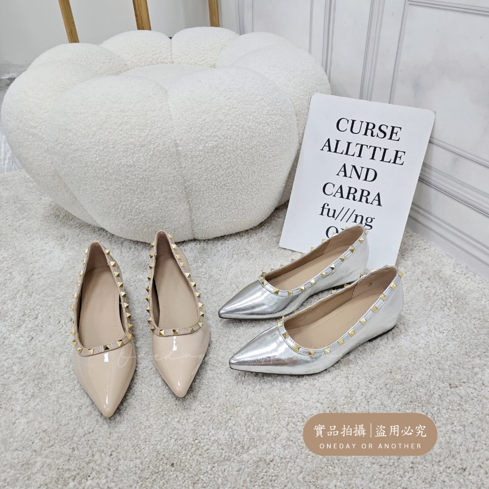 韓國東大門 尖頭平底鞋 鉚釘鞋 亮面尖頭鞋 OL通勤鞋 約會鞋 女鞋 瑪麗珍風格 時尚百搭鞋 上班鞋 低跟尖頭鞋 328-細節圖6