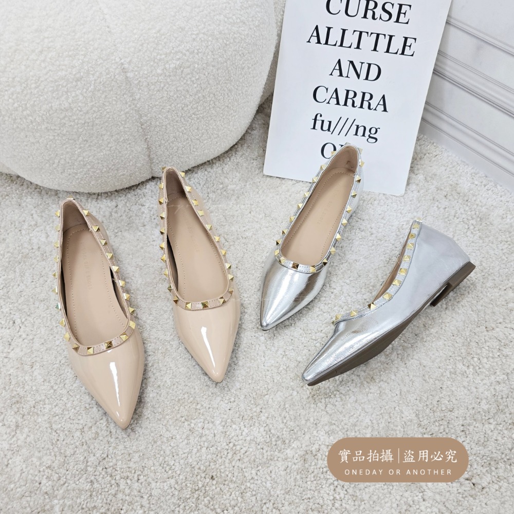 韓國東大門 尖頭平底鞋 鉚釘鞋 亮面尖頭鞋 OL通勤鞋 約會鞋 女鞋 瑪麗珍風格 時尚百搭鞋 上班鞋 低跟尖頭鞋 328-細節圖7