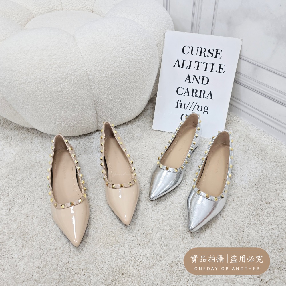 韓國東大門 尖頭平底鞋 鉚釘鞋 亮面尖頭鞋 OL通勤鞋 約會鞋 女鞋 瑪麗珍風格 時尚百搭鞋 上班鞋 低跟尖頭鞋 328-細節圖8