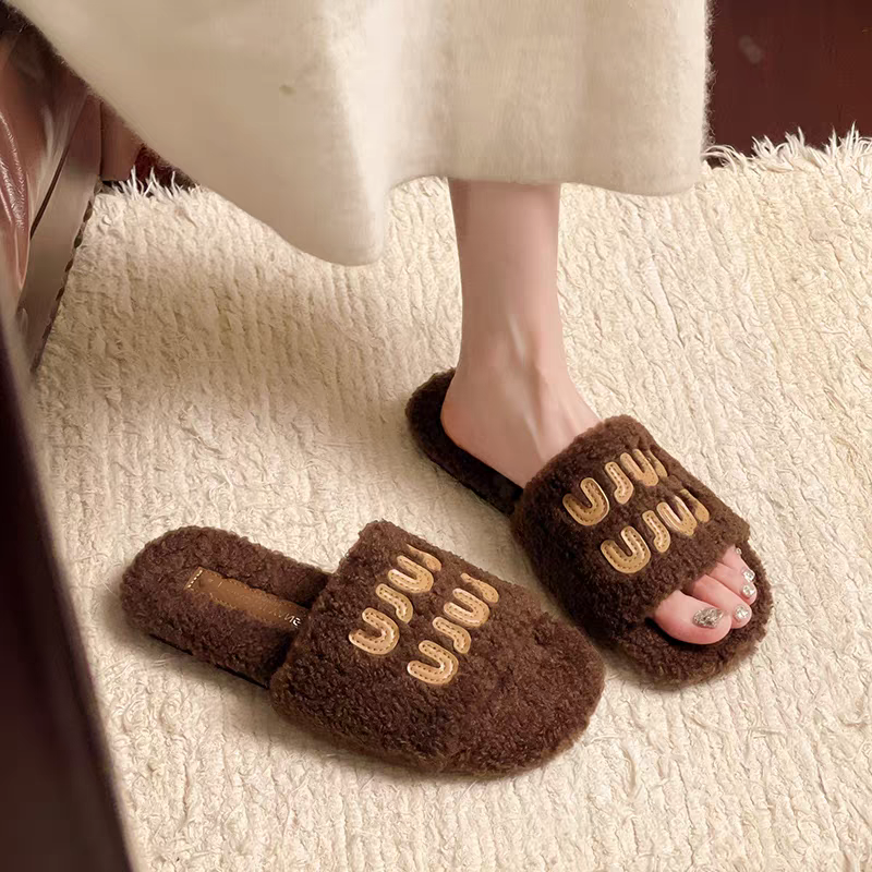 韓國東大門 大尺碼42 厚底一字毛毛拖鞋 保暖拖鞋 毛毛拖鞋 居家拖鞋 外穿拖鞋 厚底拖鞋 室內拖鞋 家居拖鞋 722A-細節圖6