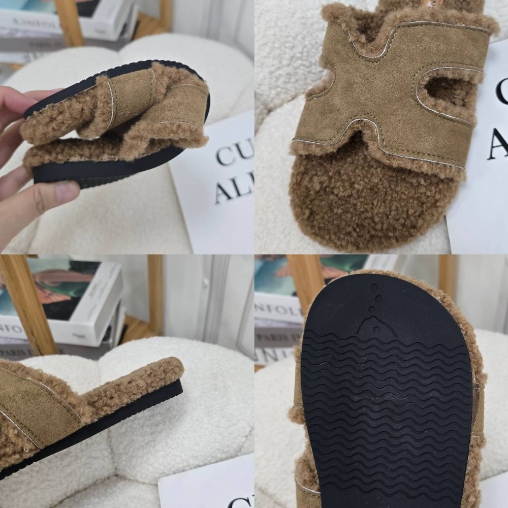大尺碼42 H字母毛毛拖鞋 內刷毛羊羔毛 保暖拖鞋 毛毛拖鞋 居家拖鞋 外穿拖鞋 厚底拖鞋 室內拖鞋 家居拖鞋 723A-細節圖11