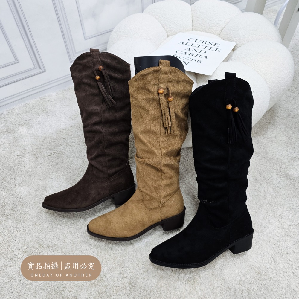 質感V口麂皮側流蘇高跟長靴 中筒靴 圓頭靴 靴子女 女靴 靴子 長靴女 膝下靴 皮靴 高筒靴 粗跟長靴 軟皮 8611-細節圖8