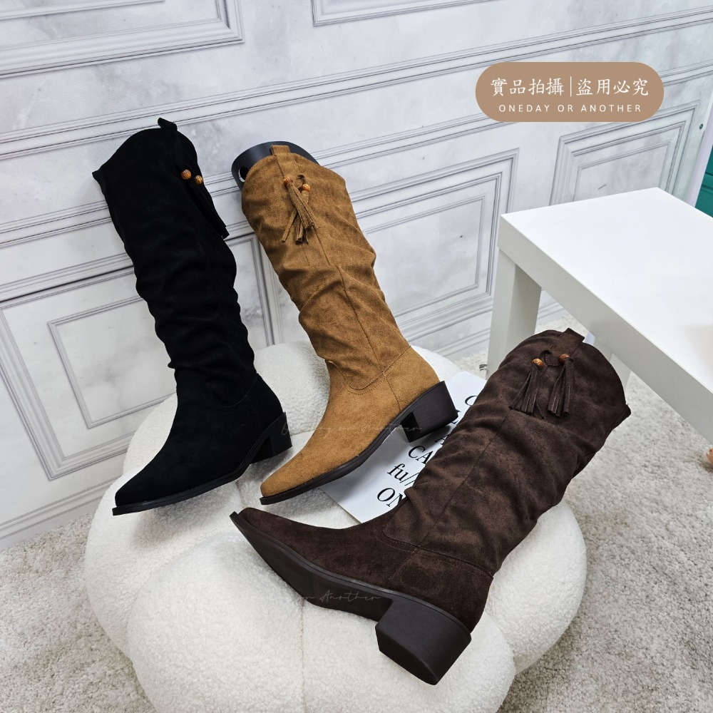質感V口麂皮側流蘇高跟長靴 中筒靴 圓頭靴 靴子女 女靴 靴子 長靴女 膝下靴 皮靴 高筒靴 粗跟長靴 軟皮 8611-細節圖10