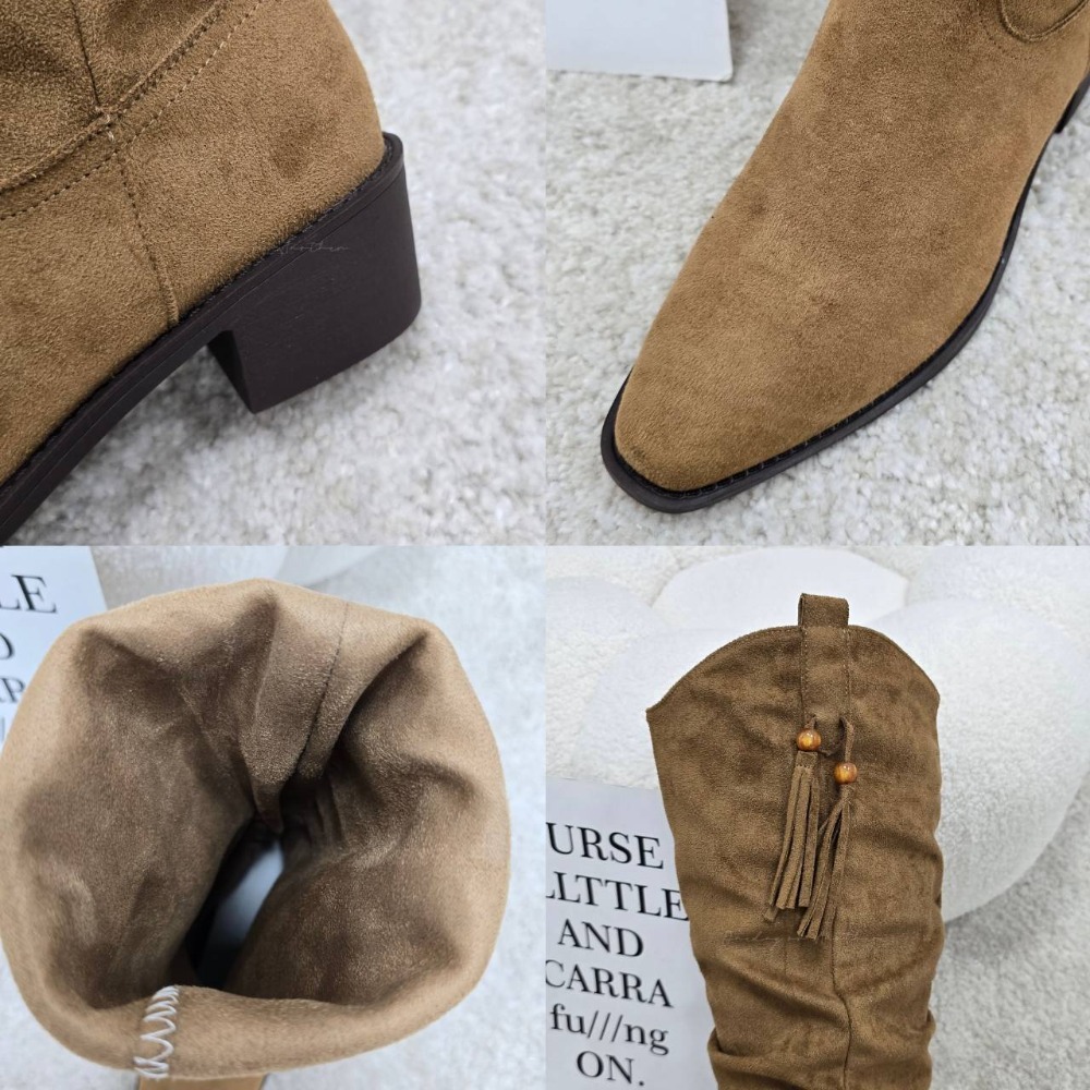 質感V口麂皮側流蘇高跟長靴 中筒靴 圓頭靴 靴子女 女靴 靴子 長靴女 膝下靴 皮靴 高筒靴 粗跟長靴 軟皮 8611-細節圖11