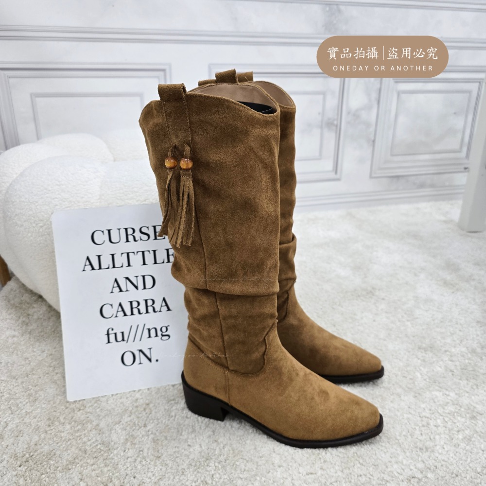 質感V口麂皮側流蘇高跟長靴 中筒靴 圓頭靴 靴子女 女靴 靴子 長靴女 膝下靴 皮靴 高筒靴 粗跟長靴 軟皮 8611-規格圖11