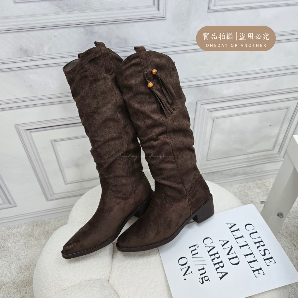 質感V口麂皮側流蘇高跟長靴 中筒靴 圓頭靴 靴子女 女靴 靴子 長靴女 膝下靴 皮靴 高筒靴 粗跟長靴 軟皮 8611-規格圖11