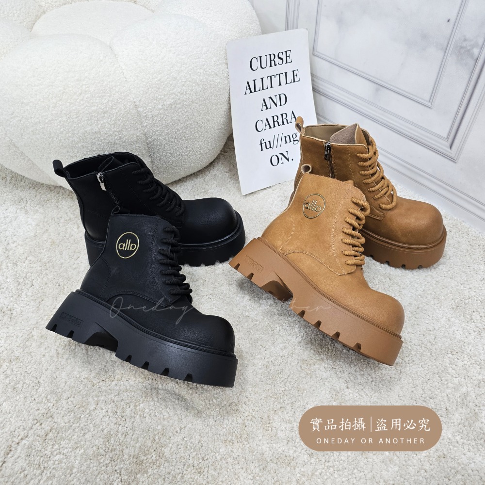 大頭素面側拉鍊綁帶厚底短靴 中筒靴 圓頭靴 踝靴 粗跟 簡約 切爾西靴 小短靴 皮革 皮靴 粗跟短靴 挺版 539-細節圖2