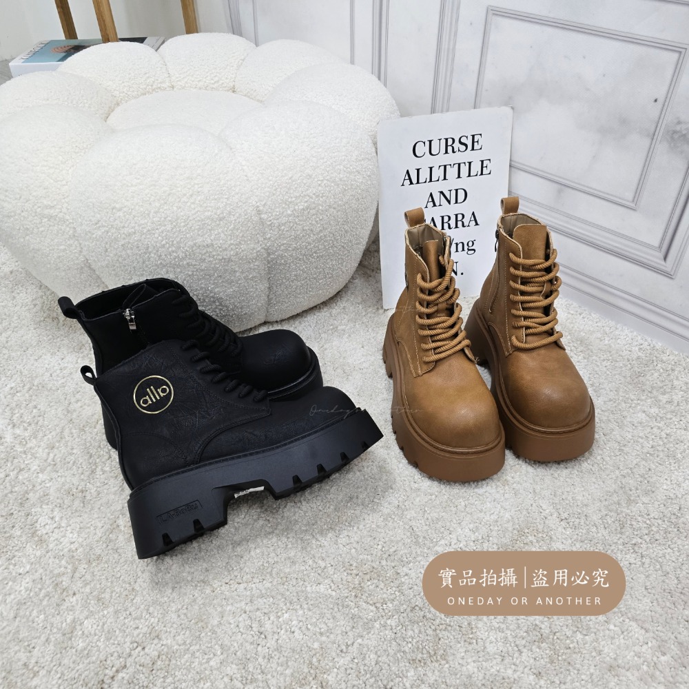 大頭素面側拉鍊綁帶厚底短靴 中筒靴 圓頭靴 踝靴 粗跟 簡約 切爾西靴 小短靴 皮革 皮靴 粗跟短靴 挺版 539-細節圖6