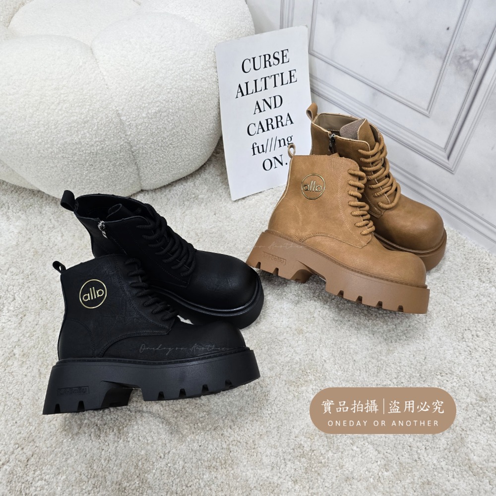 大頭素面側拉鍊綁帶厚底短靴 中筒靴 圓頭靴 踝靴 粗跟 簡約 切爾西靴 小短靴 皮革 皮靴 粗跟短靴 挺版 539-細節圖7