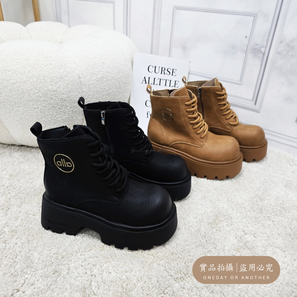 大頭素面側拉鍊綁帶厚底短靴 中筒靴 圓頭靴 踝靴 粗跟 簡約 切爾西靴 小短靴 皮革 皮靴 粗跟短靴 挺版 539-細節圖8